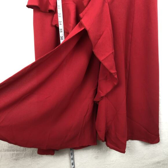 NWT GRACE KARIN Dress Sz L Cherry Red Halter Tie Wrap Ruffles Feminine Romantic - Picture 13 of 14
